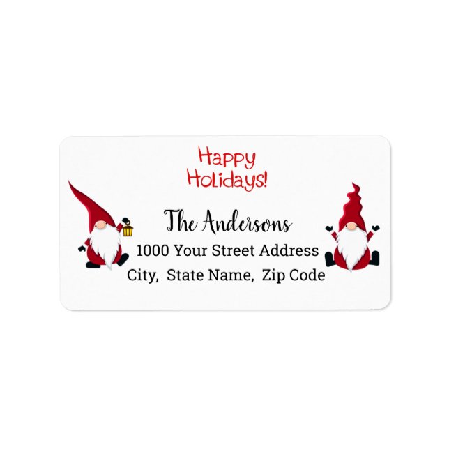 Happy Holidays Christmas Gnomes Label Adressaufkleber (Vorne)
