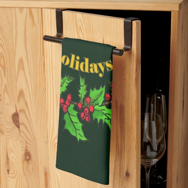Happy Holidays Christmas Holly Wreath Geschirrtuch (Drittel gefaltet)