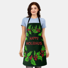 Happy Holidays Christmas Holly Wreath Schürze