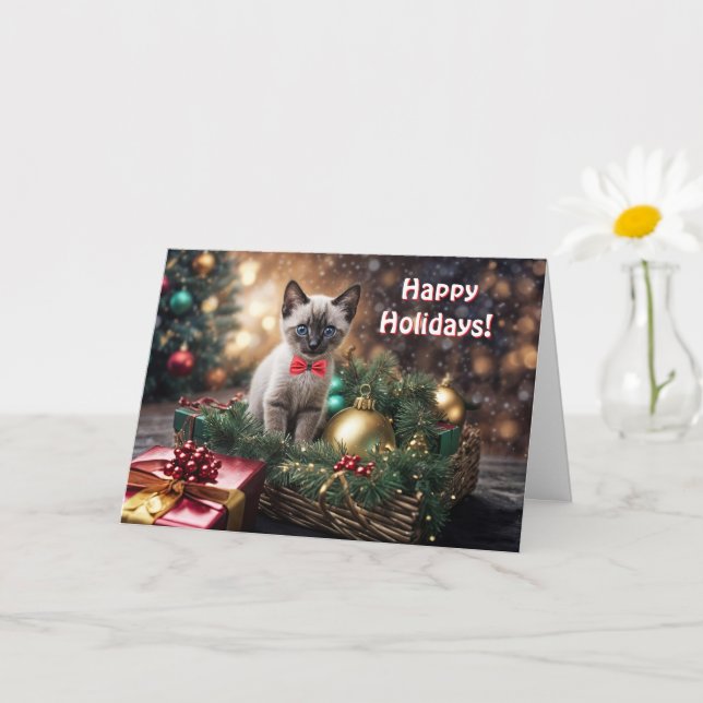 Happy Holidays Christmas Kitten Siam Typ Katze Karte (Kleine Pflanze)