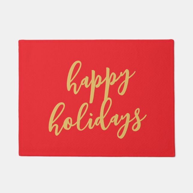 Happy Holidays Christmas New Year Season Red Gold Fußmatte (Vorderseite)