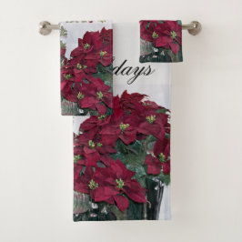 Happy Holidays & Christmas Poinsettia Pflanze Badhandtuch Set
