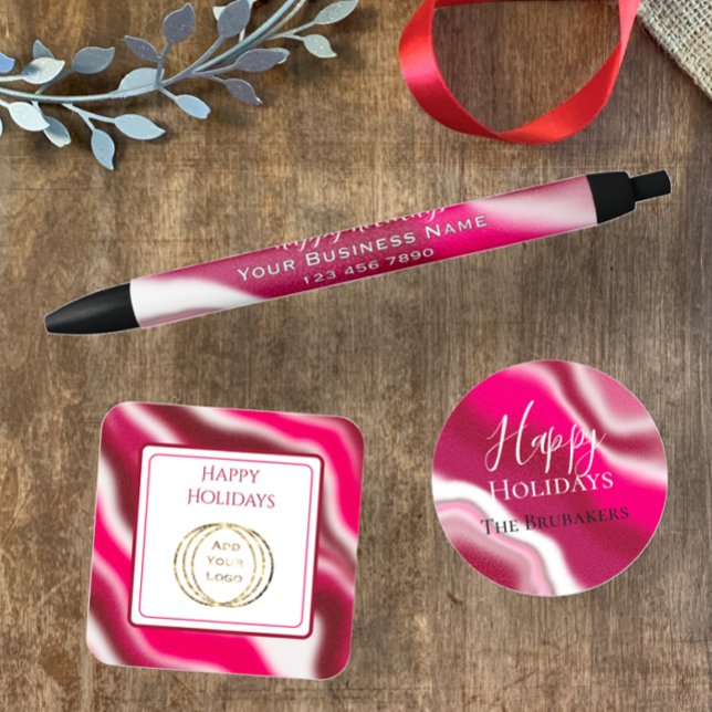Happy Holidays Christmas Red Business Werbeaktion Kugelschreiber (Add company name and contact info to candy cane Christmas business promotion pen customer gift.)