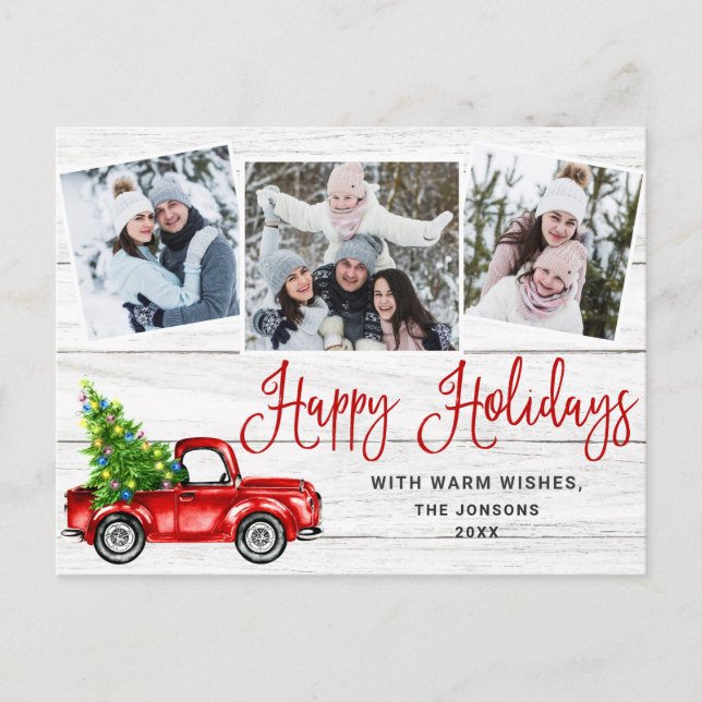 Happy Holidays Christmas Red Farm Truck 3 Postkarte (Vorderseite)