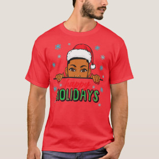 Happy Holidays Christmas Snow Melanin Women Black T-Shirt