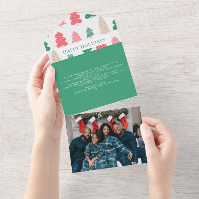 Happy Holidays Christmas Tree Pattern Card All In One Einladung (Abreißen)