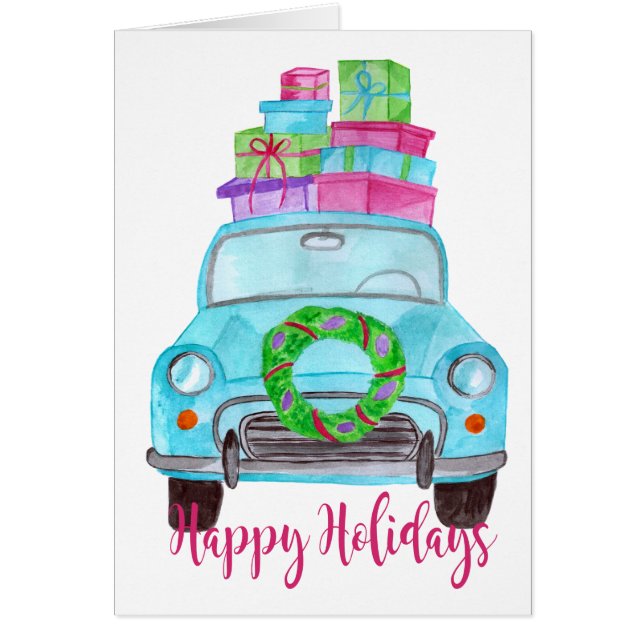 Happy Holidays Classic Car Watercolor (Vorne)