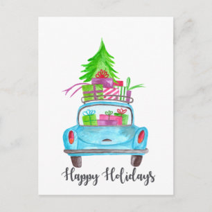Happy Holidays Classic Car Watercolor Postkarte