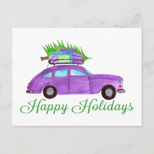 Happy Holidays Classic Car Watercolor Postkarte