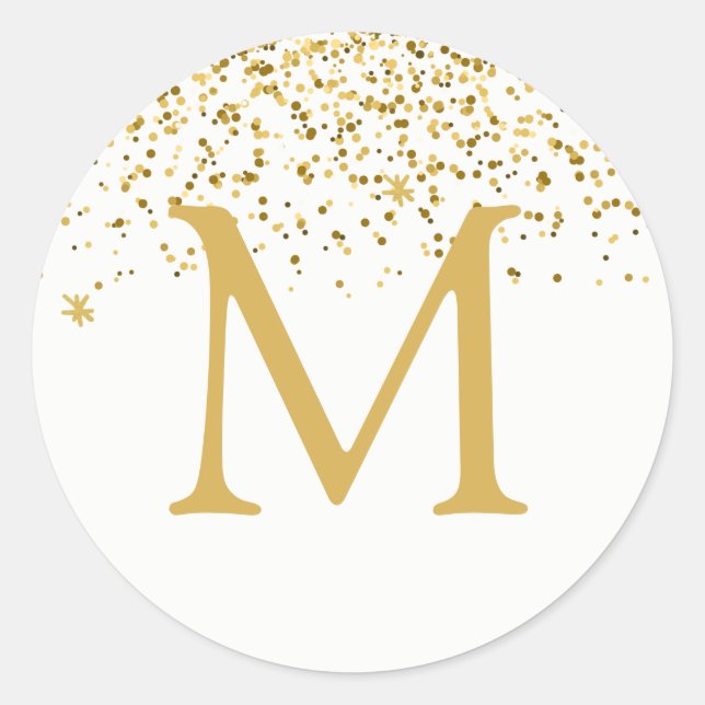 Happy Holidays Classic Gold Glitzer Monogram Runder Aufkleber (Vorderseite)