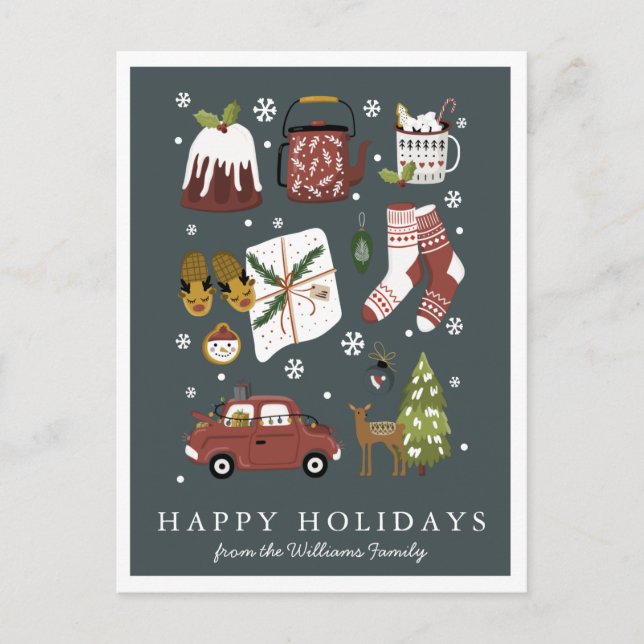 Happy Holidays | Classic Hygge Minimal Weihnachten Postkarte (Vorderseite)