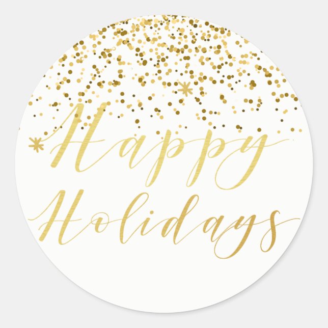 Happy Holidays Classic Typografy & Gold Glitzer Runder Aufkleber (Vorderseite)