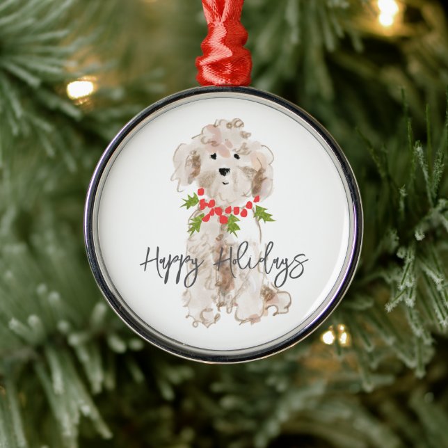 Happy Holidays Cockapoo Dog Weihnachten Feierlich Ornament Aus Metall (Baum)