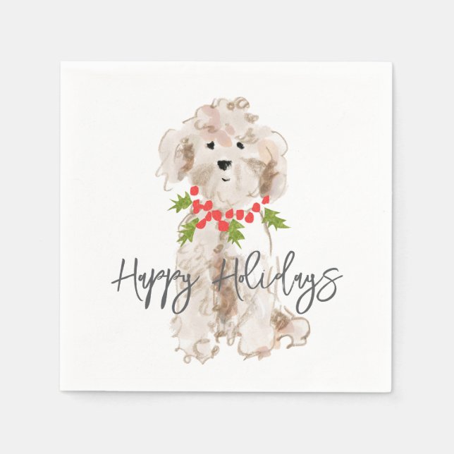 Happy Holidays Cockapoo Dog Weihnachten Feierlich Serviette (Vorderseite)