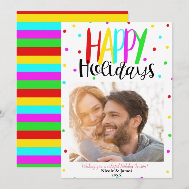 Happy Holidays Colorful Holiday Dots Foto Einladung (Vorne/Hinten)