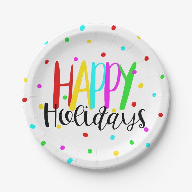 Happy Holidays Colorful Holiday Dots Party Pappteller (Vorderseite)