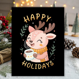 Happy Holidays Cozy Reindeer Feiertagspostkarte