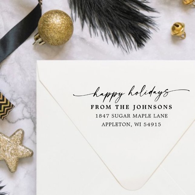 Happy Holidays Custom Address Wood Art Stamp Gummistempel (Happy Holidays Custom Address Wood Art Stamp)