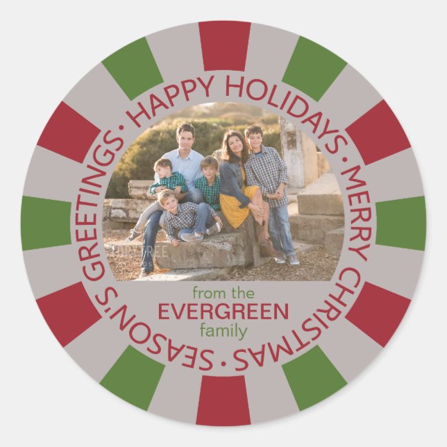 Happy Holidays Custom Foto & Name Aufkleber (Vorderseite)