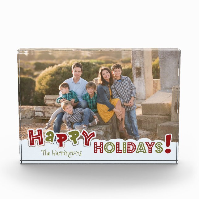 Happy Holidays Custom Foto & Name Foto Block (Vorderseite)