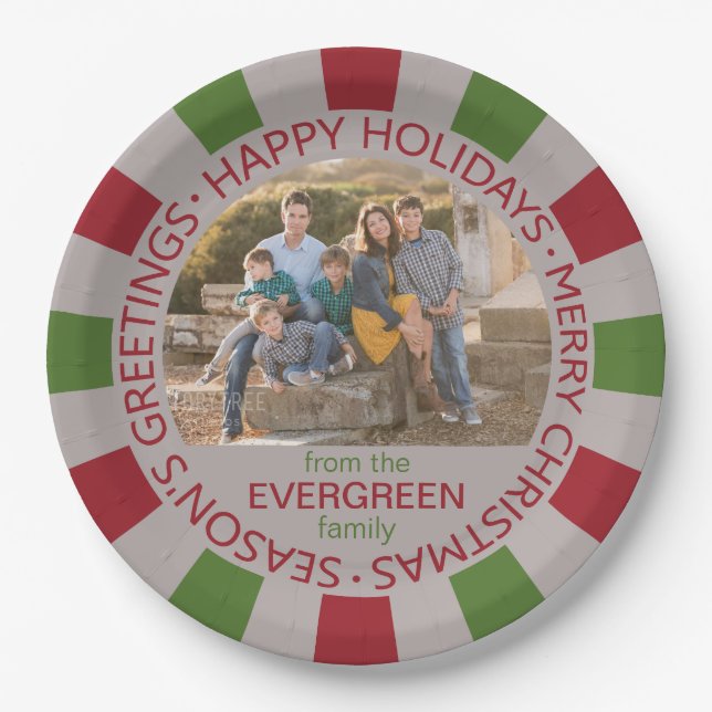 Happy Holidays Custom Foto & Name Paper Teller (Vorderseite)