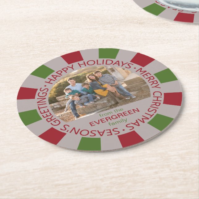 Happy Holidays Custom Foto & Name Untersetzer (Angewinkelt)