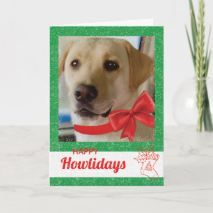 Happy Holidays Cute Labrador Dog and Red Bow Feiertagskarte