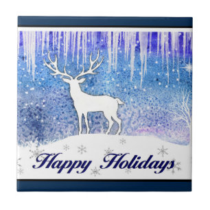 Happy Holidays Deer Scene Fliese