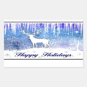 Happy Holidays Deer Scene Rechteckiger Aufkleber