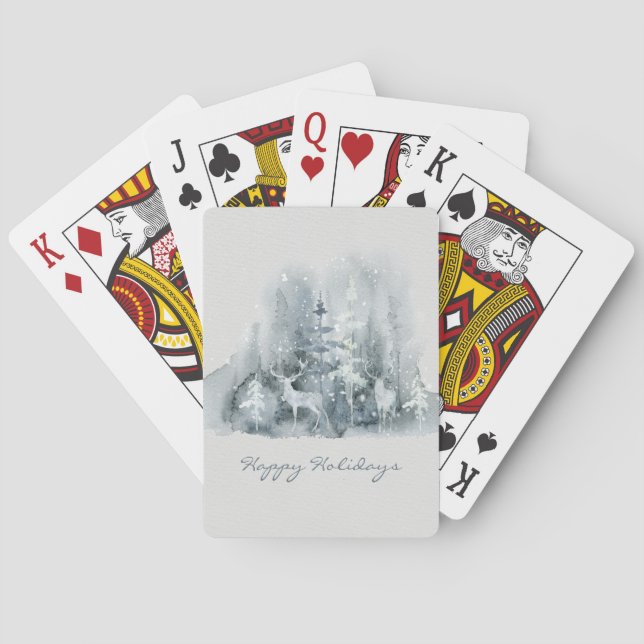 Happy Holidays Deer Winter Scene Script Holiday Spielkarten (Rückseite)