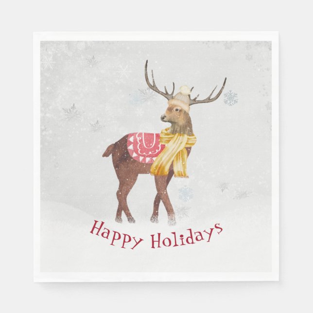 Happy Holidays Deh im Schnee Serviette (Vorderseite)
