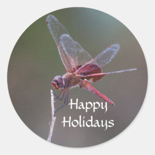 Happy Holidays Dragonfly Runder Aufkleber