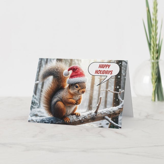 Happy Holidays Eichhörnchen auf dem Zweig des Schn Karte (Vorderseite)