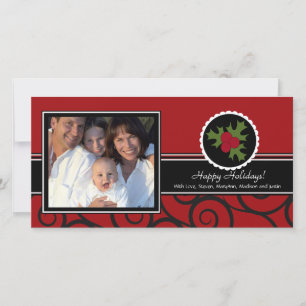 Happy Holidays Einzigartig Rot und Schwarz Holly Feiertagskarte