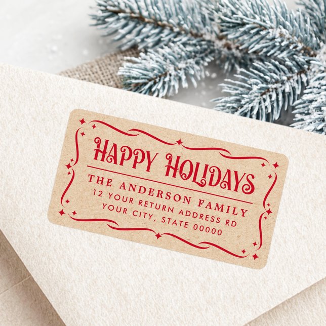 Happy Holidays elegant Kraft print return address Adressaufkleber (Happy Holidays elegant Kraft print return address Label)