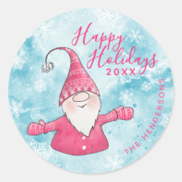Happy Holidays Elegante Blue Pink Weihnachten Runder Aufkleber