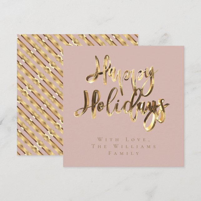 Happy Holidays Elegante Rosa Rose Feiertagskarte (Vorne/Hinten)