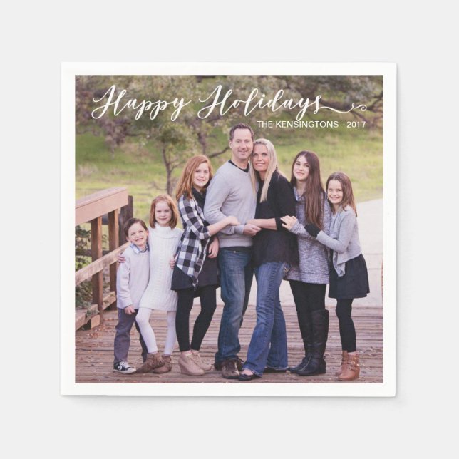Happy Holidays Elegante Typografie Foto Name Serviette (Vorderseite)