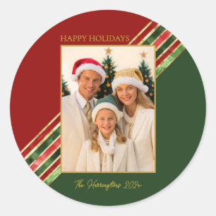 Happy Holidays Elegantes Foto Weihnachten Runder Aufkleber