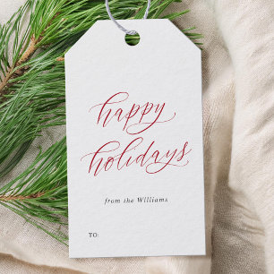Happy Holidays Elegantes Minimalistisches Drehbuch Geschenkanhänger
