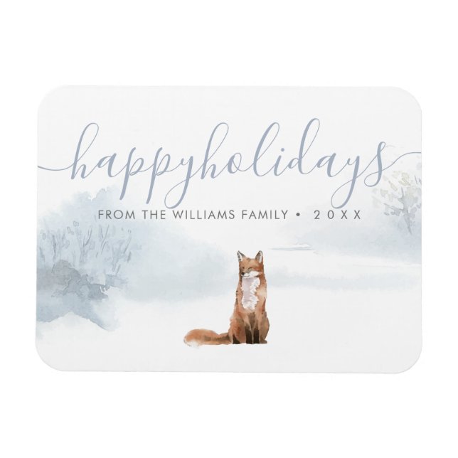Happy Holidays Familie Name Weihnachten Winter Fox Magnet (Horizontal)