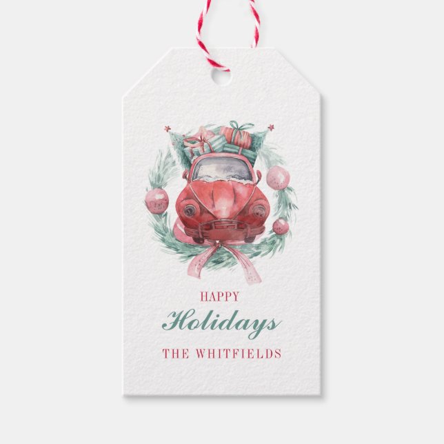 Happy Holidays Familie Weihnachten Modernes Skript Geschenkanhänger (Vorderseite)