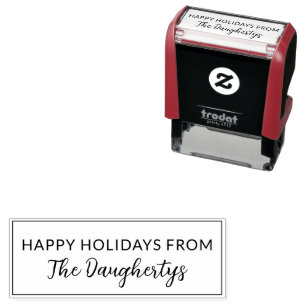 Happy Holidays Familienname Verpackung Permastempel