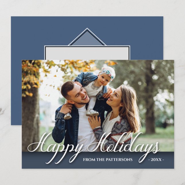 Happy Holidays Family Foto Elegantes Design Karte (Vorne/Hinten)
