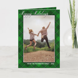 Happy Holidays Family Foto Green Tartan Style Karte