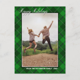 Happy Holidays Family Foto Green Tartan Style Postkarte
