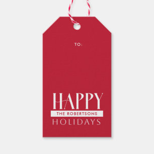 Happy Holidays & Family Name Festival Rot Geschenkanhänger