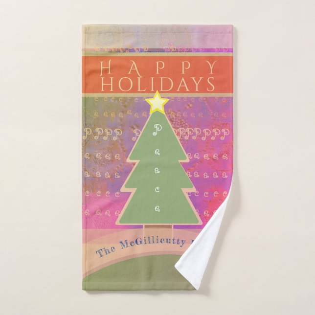 "Happy Holidays" farbenfroher Individuelle Name Handtuch (Handtuch)