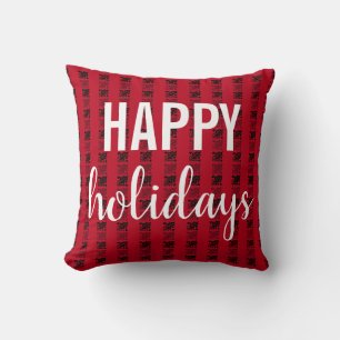 Happy Holidays Fast Buffalo Karo Red Black Kissen