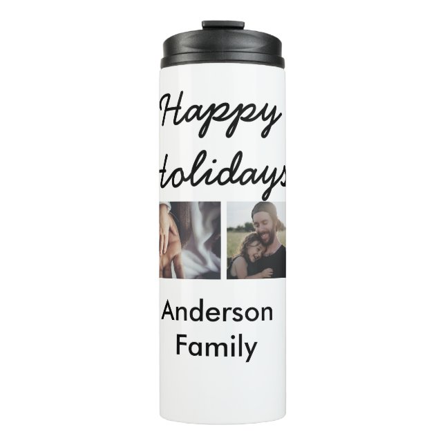 Happy holidays father son Christmas photo family n Thermosbecher (Vorderseite)